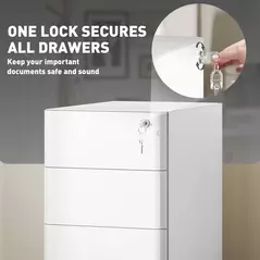 Vinsetto 3-Drawer Steel Filing Cabinet with Lock - White - 6