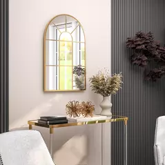 HOMCOM 90 X 61cm Arched Grid Mirror - Gold Tone - 8