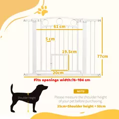 PawHut 77cm Tall Dog Gate with Cat Door, 7cm and 14cm Extensions, for Stairs, Doorways, 76-104cm Width - 3