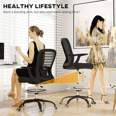 HOMCOM Draughtsman Chair, Mesh Drafting Chair, Ergonomic Office Chair with Flip-up Armrest, Adjustable Foot Ring, Black - 5