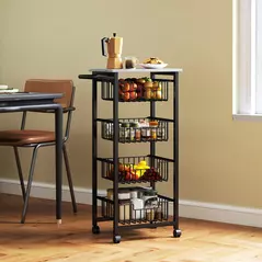 HOMCOM Four Basket Mobile Kitchen Island, with Brakes - Grey/Black - 7