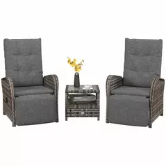 Outsunny 2 Seater Patio Rattan Chaise Lounge Sofa Set with Fabric Cushion, Grey and Brown - 1