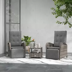 Outsunny 2 Seater Patio Rattan Chaise Lounge Sofa Set with Fabric Cushion, Grey and Brown - 2
