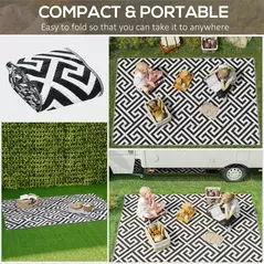 Outsunny 152 x 243 cm(5x 8ft) Outdoor Rug Reversible Mat Plastic Straw Rug Portable RV Camping Mat for Garden Deck Picnic Indoor, Black & White - 4