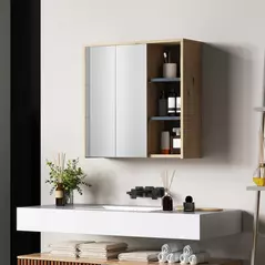 HOMCOM Five-Shelf Mirrored Bathroom Cabinet - Wood-Effect - 2
