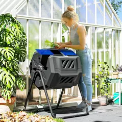 Outsunny 160L 360° Rotating Dual Chamber Composter - Blue - 2