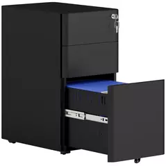 Vinsetto 3-Drawer Steel Filing Cabinet with Lock - Black - 1