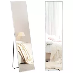 HOMCOM Full Length Mirror Wall-Mounted, 160 x 40 cm Freestanding Rectangle Dressing Mirror for Bedroom, Living Room, Silver Frame - 1