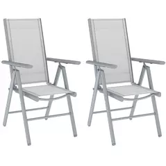 Outsunny Set of Two Aluminium Folding Chairs  - Light Grey - 1