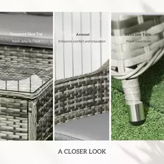 Outsunny Four-Piece Rattan Sofa Set, with Glass-Top Table - Orange - 6