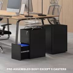 Vinsetto 3-Drawer Steel Filing Cabinet with Lock - Black - 8