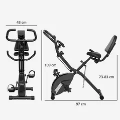 SPORTNOW Five-in-one Foldable Exercise Bike, Stationary Bike with Arm Workout Bands, LDC Monitor, Phone Holder, Black - 3