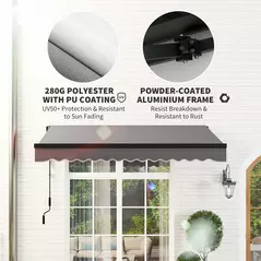 Outsunny 2.5 x 2m Electric Awning with LED Light and Remote Controller, Aluminium Frame DIY Retractable Awning, UV50+ Sun Shade Canopy for Garden Patio Deck Door Window, Dark Grey - 6