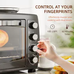 HOMCOM 36L Small Oven with 2 Hot Plates, Countertop Toaster Oven, Grill, Roast, Bake, Boil, with Timer, Adjustable Temperature, Electric Oven with Baking Tray, Grill Rack, Crumb Tray, 2600W, Black - 6