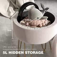 HOMCOM 5L Velvet-Feel Storage Ottoman - Light Pink - 3