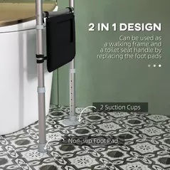 HOMCOM Free Standing Toilet Frame, Height and Width Adjustable Toilet Safety Frame with Arms, 2 Additional Suction Cups, Storage for Elderly, Disabled, Handrail Grab Bar, 136kg Weight Capacity - 5