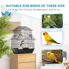 PawHut Metal Bird Cage with Plastic Swing Perch Food Container Tray Handle for Finch Canary Budgie 43.5 x 33 x 63 cm, Black - 7
