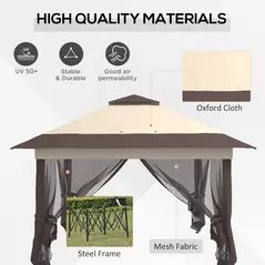 Outsunny 3.6 x 3.6 m Pop up Gazebo with Netting, Height Adjustable Party Tent Instant Canopy Sun Shade Shelter, Khaki - 6