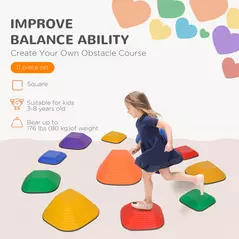 AIYAPLAY Balance Stepping Stones for Kids, 11-Piece Non-Slip Stackable River Stones, Obstacle Courses for Balance and Motor Skill - 4