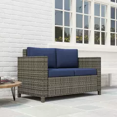 Outsunny Rattan Sofa, 2 Seater Garden Furniture with Soft Padded Cushion and Armrests, Wicker Garden Loveseat for Patio, Navy Blue - 9