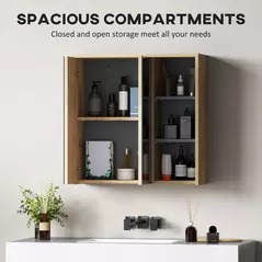 HOMCOM Five-Shelf Mirrored Bathroom Cabinet - Wood-Effect - 4