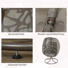 Outsunny Swivel Egg Chair with Cushions, Foldable Basket Seat and Metal Frame, Indoor Outdoor Lounge Chair for Balcony, Poolside, Patio and Living Room, Sand Brown - 7