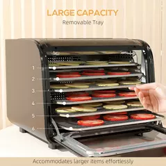 HOMCOM 35-70°C Six-Tray Food Dehydrator - Black - 7