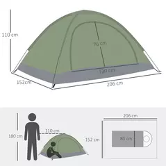 Outsunny 2 Person Camping Tent, Dome Tent with Zipped Doors, Storage Pocket, Portable Handy Bag, Multicoloured - 3