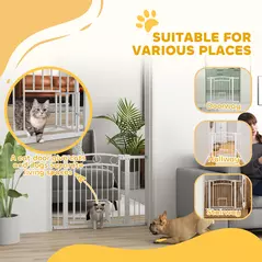 PawHut 77cm Tall Dog Gate with Cat Door, 7cm and 14cm Extensions, for Stairs, Doorways, 76-104cm Width - 8