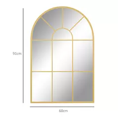 HOMCOM 90 X 61cm Arched Grid Mirror - Gold Tone - 3