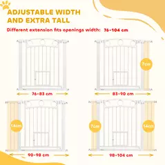 PawHut 77cm Tall Dog Gate with Cat Door, 7cm and 14cm Extensions, for Stairs, Doorways, 76-104cm Width - 4