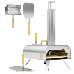 Outsunny Outdoor Pizza Oven, Portable Wood Pellet Pizza Oven with Pizza Stone and Peel, Foldable Legs, Chimney, 12 Inch Wood Fired Pizza Maker for Outdoor Cooking, Stainless Steel - 1