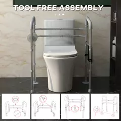 HOMCOM Free Standing Toilet Frame, Height and Width Adjustable Toilet Safety Frame with Arms, 2 Additional Suction Cups, Storage for Elderly, Disabled, Handrail Grab Bar, 136kg Weight Capacity - 7