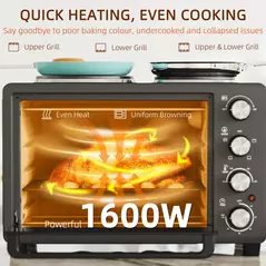 HOMCOM 28L Mini Oven with 2 Hot Plates, Countertop Toaster Oven, Grill, Roast, Bake, Boil, with Timer, Adjustable Temperature, Electric Oven with Baking Tray, Grill Rack, Crumb Tray, 2600W, Black - 7