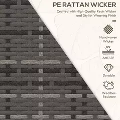 Outsunny 2 Seater Patio Rattan Chaise Lounge Sofa Set with Fabric Cushion, Grey and Brown - 4