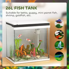 PawHut 26L Glass Fish Tank With Filter System, LED Lights, Water Pump, White - 5