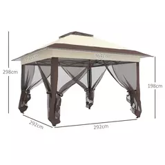 Outsunny 3.6 x 3.6 m Pop up Gazebo with Netting, Height Adjustable Party Tent Instant Canopy Sun Shade Shelter, Khaki - 3