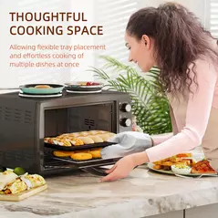 HOMCOM 36L Small Oven with 2 Hot Plates, Countertop Toaster Oven, Grill, Roast, Bake, Boil, with Timer, Adjustable Temperature, Electric Oven with Baking Tray, Grill Rack, Crumb Tray, 2600W, Black - 8