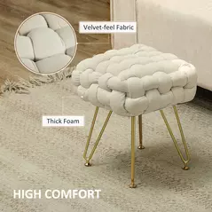 HOMCOM Velvet-Feel Bold Woven Footstool - Cream White - 6