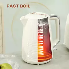 HOMCOM Kettle and Toaster Set, 1.7L 3000W Fast Boil Kettle & 2 Slice Toaster Kitchen Set with 7 Level Browning Controls, Defrost, Reheat, Boil-dry Protection, Cream White - 4