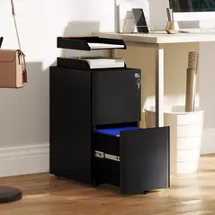 Vinsetto 3-Drawer Steel Filing Cabinet with Lock - Black - 2