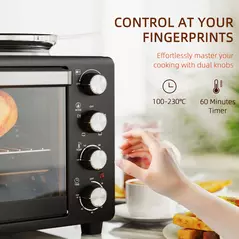 HOMCOM 28L Mini Oven with 2 Hot Plates, Countertop Toaster Oven, Grill, Roast, Bake, Boil, with Timer, Adjustable Temperature, Electric Oven with Baking Tray, Grill Rack, Crumb Tray, 2600W, Black - 6