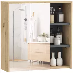 HOMCOM Five-Shelf Mirrored Bathroom Cabinet - Wood-Effect - 1