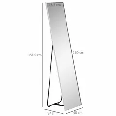 HOMCOM Full Length Mirror Wall-Mounted, 160 x 40 cm Freestanding Rectangle Dressing Mirror for Bedroom, Living Room, Silver Frame - 3