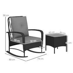 Outsunny Three-Piece Rocking Chair Rattan Bistro Set - Black - 3