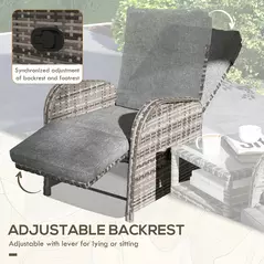 Outsunny 2 Seater Patio Rattan Chaise Lounge Sofa Set with Fabric Cushion, Grey and Brown - 5