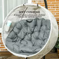 Outsunny Hanging Egg Chair Outdoor Indoor Garden Swing Chair with Folding Basket, Garden Hanging Chair with Stand, Thickened Cushion, Cup Holder for Patio, Balcony, Grey - 4