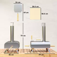 Outsunny Outdoor Pizza Oven, Portable Wood Pellet Pizza Oven with Pizza Stone and Peel, Foldable Legs, Chimney, 12 Inch Wood Fired Pizza Maker for Outdoor Cooking, Stainless Steel - 3