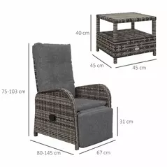Outsunny 2 Seater Patio Rattan Chaise Lounge Sofa Set with Fabric Cushion, Grey and Brown - 3