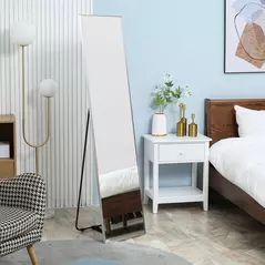 HOMCOM Full Length Mirror Wall-Mounted, 160 x 40 cm Freestanding Rectangle Dressing Mirror for Bedroom, Living Room, Silver Frame - 2